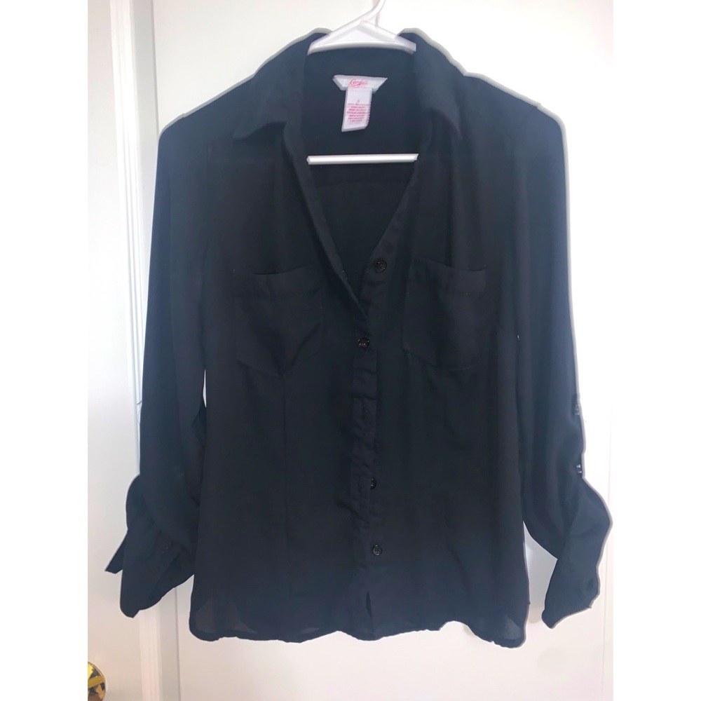 Black button down polyester shirt